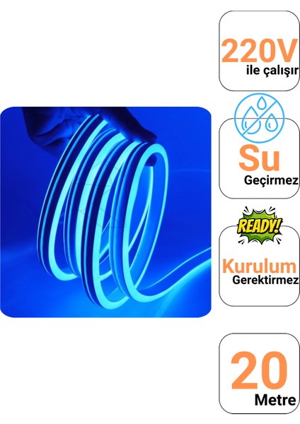 20 Metre 220 Volt Mavi Neon Led Tak Çalıştır 8x16mm Esnek Hortum Led Suya Dayanıklı Şerit Aydınlatma fiyatları