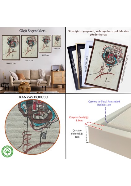 Çerçeveli Dekoratif Kanvas Tablo, Jean-Michel Basquiat - Isimsiz Tablo - UNTITLED-7441 indirimleri