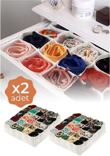 Iki Adet 30 Bölmeli Ekru Çoraplık, Düzenli ve Şık Saklama Çözümü