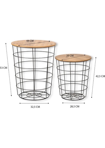 Metal Tel Gövdeli Ahşap Üst Tablalı Orta Sehpa | Modern Dekoratif Yan ve Orta Sehpa