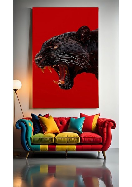 Kara Panter Portre Ev Duvar Salon Güzellik Salonu Ofis Dükkan Dekarasyon Kanvas Tablo