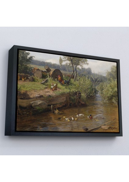 Çerçeveli Dekoratif Kanvas Tablo, Carl Jutz - Ördek Ailesi TABLOSU-7072