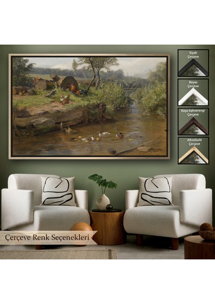 Çerçeveli Dekoratif Kanvas Tablo, Carl Jutz - Ördek Ailesi TABLOSU-7072