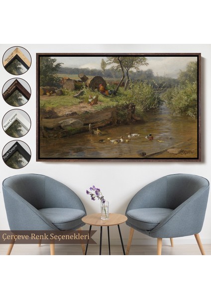 Çerçeveli Dekoratif Kanvas Tablo, Carl Jutz - Ördek Ailesi TABLOSU-7072