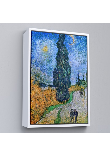 Çerçeveli Kanvas Tablo, Vincent Van Gogh - Selvili ve Yıldızlı Yol - Road With Cypress And STAR-7443 fiyatları