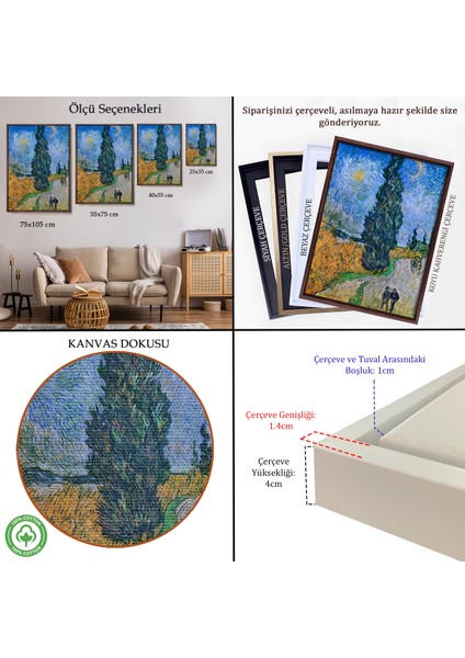 Çerçeveli Kanvas Tablo, Vincent Van Gogh - Selvili ve Yıldızlı Yol - Road With Cypress And STAR-7443 indirimleri