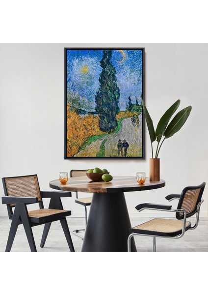 Çerçeveli Kanvas Tablo, Vincent Van Gogh - Selvili ve Yıldızlı Yol - Road With Cypress And STAR-7443
