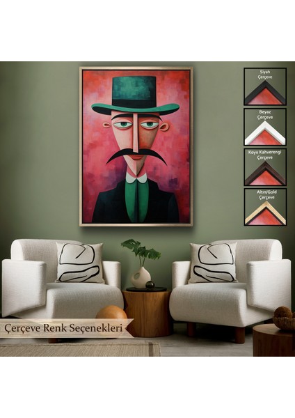 Çerçeveli Dekoratif Kanvas Tablo, Bıyıklı Ikonik Sürreal Adam TABLOSU-7732