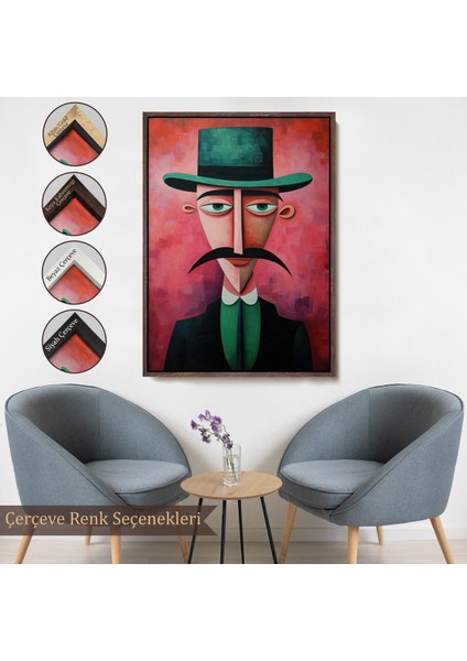 Çerçeveli Dekoratif Kanvas Tablo, Bıyıklı Ikonik Sürreal Adam TABLOSU-7732