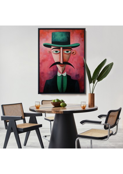 Çerçeveli Dekoratif Kanvas Tablo, Bıyıklı Ikonik Sürreal Adam TABLOSU-7732