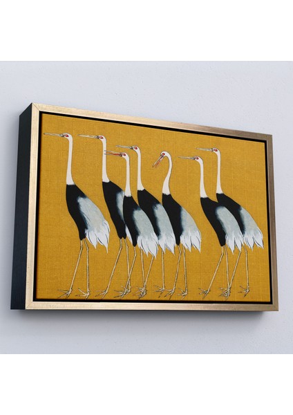 Çerçeveli Dekoratif Kanvas Tablo, Ogata Korin - Güzel Japon Kırmızı Taçlı Turna Sürüsü TABLO-7106