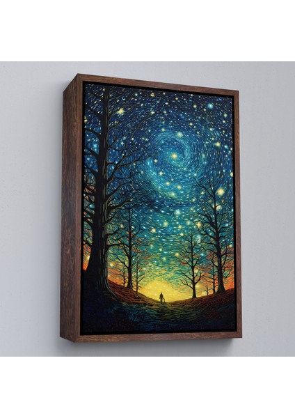 Çerçeveli Dekoratif Kanvas Tablo, Vincent Van Gogh Tarzı Yıldızlı Gece TABLOSU-7533