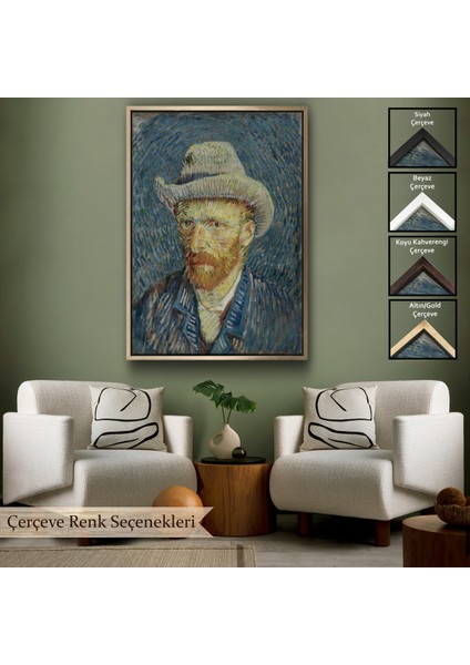 Çerçeveli Dekoratif Kanvas Tablo, Vincent Van Gogh - Hasır Şapkalı Otoportre TABLOSU-7481