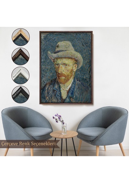 Çerçeveli Dekoratif Kanvas Tablo, Vincent Van Gogh - Hasır Şapkalı Otoportre TABLOSU-7481