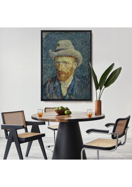 Çerçeveli Dekoratif Kanvas Tablo, Vincent Van Gogh - Hasır Şapkalı Otoportre TABLOSU-7481