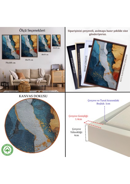 Çerçeveli Dekoratif Kanvas Tablo, Mermer Desenli Soyut TABLO-7576 indirimleri