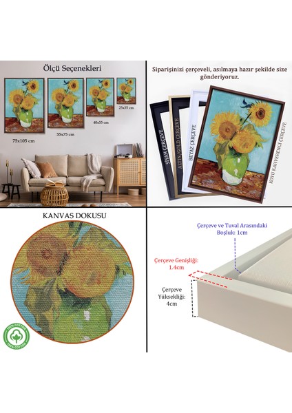 Çerçeveli Dekoratif Kanvas Tablo, Vincent Van Gogh - Ayçiçekleri TABLO-7464 indirimleri