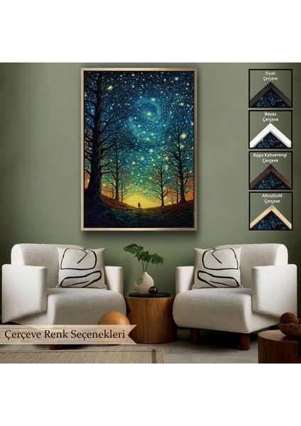 Çerçeveli Dekoratif Kanvas Tablo, Vincent Van Gogh Tarzı Yıldızlı Gece TABLOSU-7533