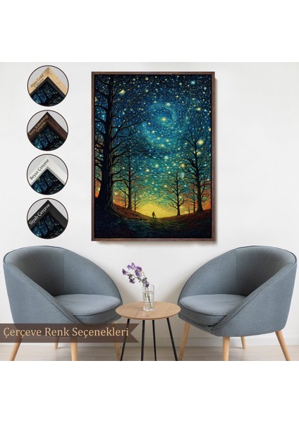 Çerçeveli Dekoratif Kanvas Tablo, Vincent Van Gogh Tarzı Yıldızlı Gece TABLOSU-7533