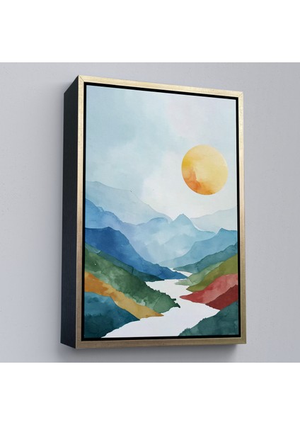 Çerçeveli Dekoratif Kanvas Tablo, Dağların Arasındaki Güneş Manzarası TABLO-7591 modelleri