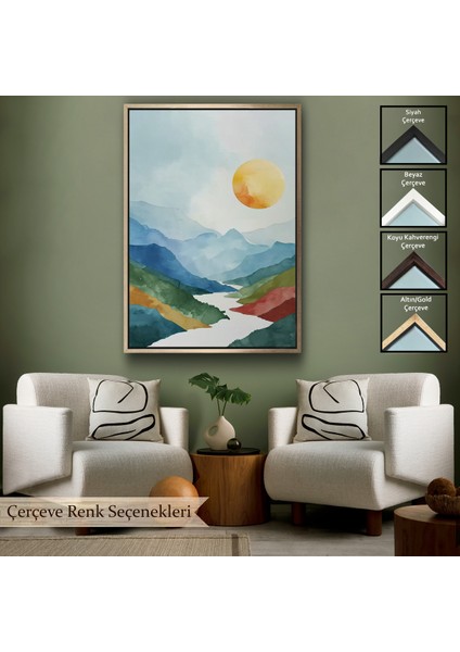 Çerçeveli Dekoratif Kanvas Tablo, Dağların Arasındaki Güneş Manzarası TABLO-7591