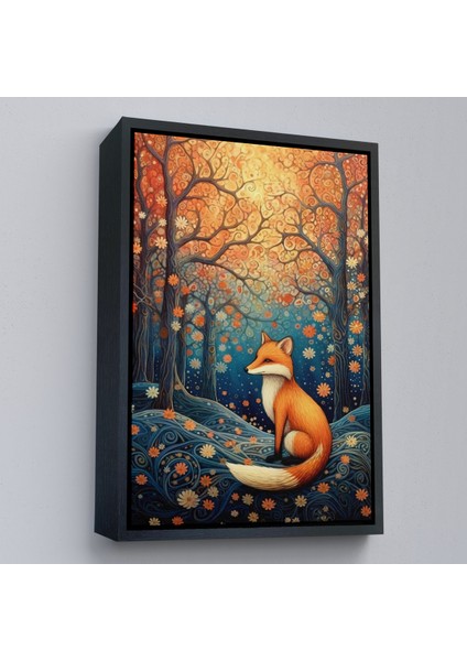 Çerçeveli Dekoratif Kanvas Tablo, Soyut Ormandaki Sarı Tilki TABLOSU-7527 modelleri