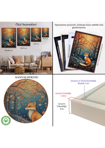 Çerçeveli Dekoratif Kanvas Tablo, Soyut Ormandaki Sarı Tilki TABLOSU-7527 indirimleri