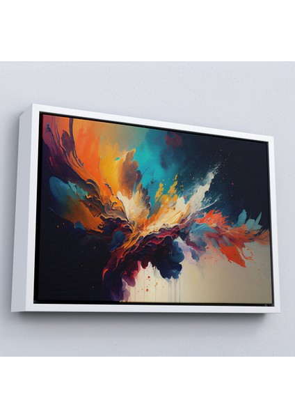 Çerçeveli Dekoratif Kanvas Tablo, Soyut Renkli Mürekkep TABLOSU-7207