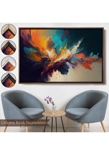 Çerçeveli Dekoratif Kanvas Tablo, Soyut Renkli Mürekkep TABLOSU-7207