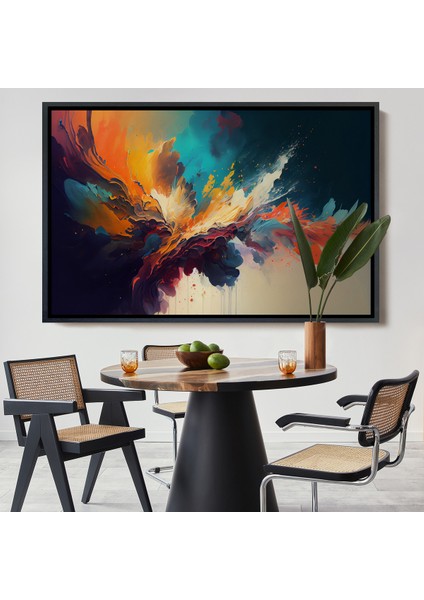 Çerçeveli Dekoratif Kanvas Tablo, Soyut Renkli Mürekkep TABLOSU-7207