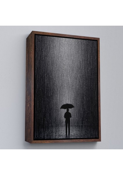 Çerçeveli Dekoratif Kanvas Tablo, Hiçliğin Ortasında Gece Yarısı Yağmur Altındaki Adam TABLO-7548 fiyatları