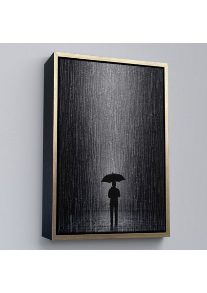 Çerçeveli Dekoratif Kanvas Tablo, Hiçliğin Ortasında Gece Yarısı Yağmur Altındaki Adam TABLO-7548 modelleri