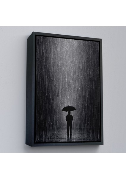 Çerçeveli Dekoratif Kanvas Tablo, Hiçliğin Ortasında Gece Yarısı Yağmur Altındaki Adam TABLO-7548 fırsatları