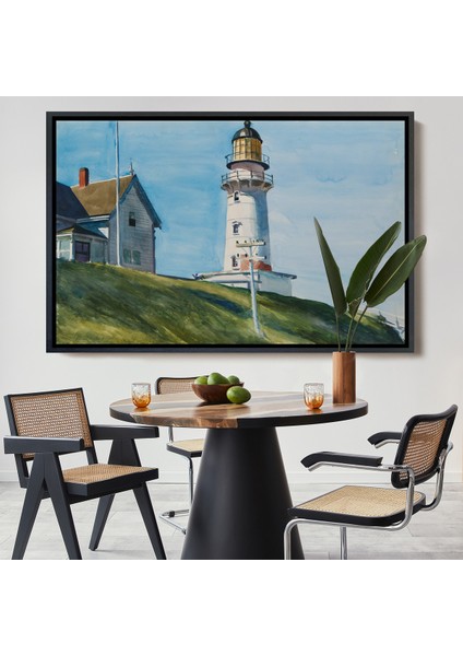 Çerçeveli Dekoratif Kanvas Tablo, Edward Hopper - Deniz Feneri Tablo - Light At Two LIGHTS-7097