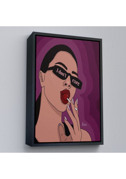 Çerçeveli Dekoratif Kanvas Tablo, I Don't Care - Umrumda Değil Yazan Pop Art Kadın TABLO-7681