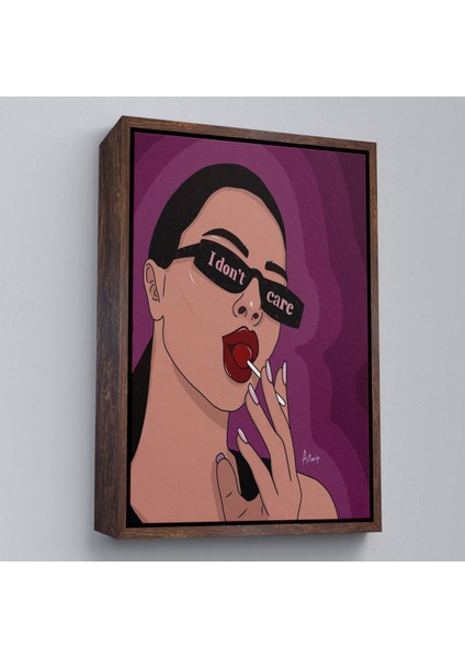 Çerçeveli Dekoratif Kanvas Tablo, I Don't Care - Umrumda Değil Yazan Pop Art Kadın TABLO-7681 fiyatları