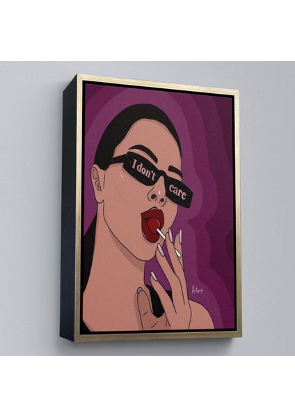 Çerçeveli Dekoratif Kanvas Tablo, I Don't Care - Umrumda Değil Yazan Pop Art Kadın TABLO-7681 modelleri