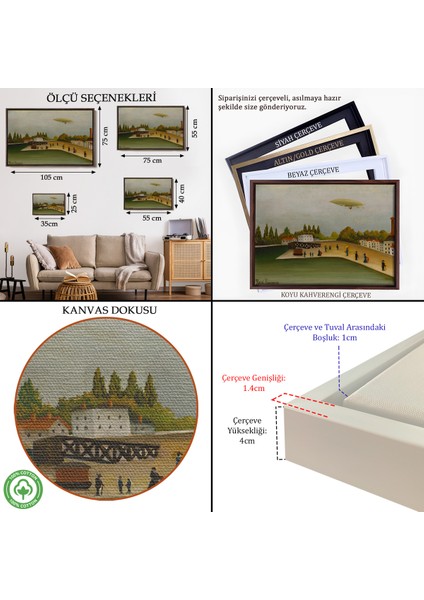 Çerçeveli Dekoratif Kanvas Tablo, Henri Rousseau -Tokyo Japonya Quai D'ıvry TABLO-7112 indirimleri