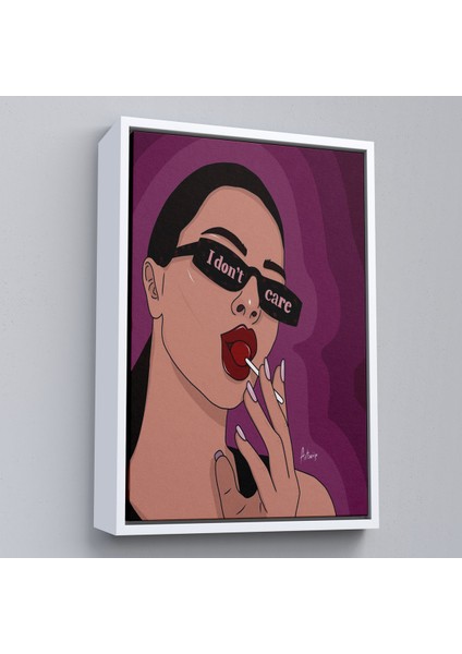 Çerçeveli Dekoratif Kanvas Tablo, I Don't Care - Umrumda Değil Yazan Pop Art Kadın TABLO-7681 fırsatları