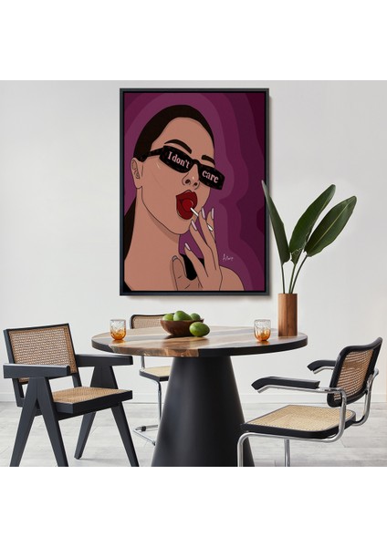 Çerçeveli Dekoratif Kanvas Tablo, I Don't Care - Umrumda Değil Yazan Pop Art Kadın TABLO-7681
