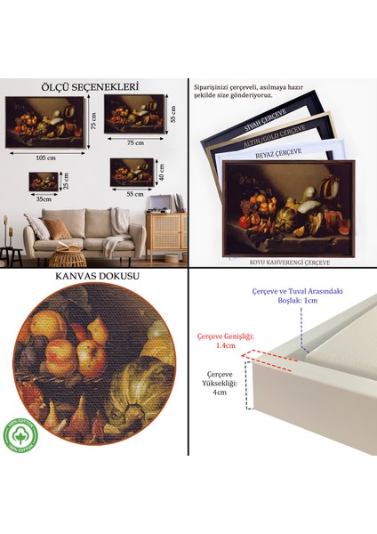 Çerçeveli Dekoratif Kanvas Tablo, Caravaggio - Meyveli Natürmort Tablo - Still Life With FRUIT-7134 indirimleri