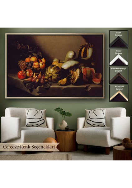 Çerçeveli Dekoratif Kanvas Tablo, Caravaggio - Meyveli Natürmort Tablo - Still Life With FRUIT-7134