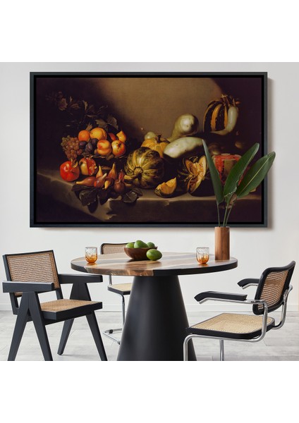 Çerçeveli Dekoratif Kanvas Tablo, Caravaggio - Meyveli Natürmort Tablo - Still Life With FRUIT-7134