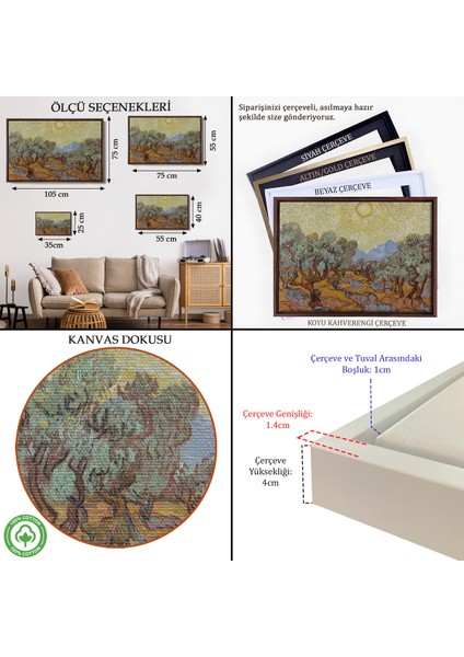 Çerçeveli Dekoratif Kanvas Tablo, Vincent Willem Van Gogh - Zeytin Ağaçları Tablosu-Olive TREES-7184 indirimleri