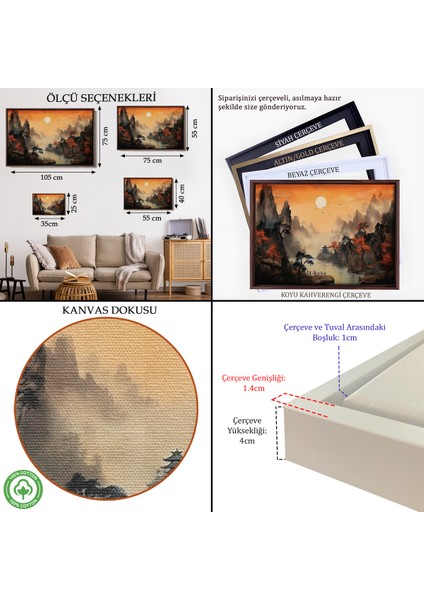 Çerçeveli Dekoratif Kanvas Tablo, Çin Dağ Manzarası TABLOSU-7259 indirimleri