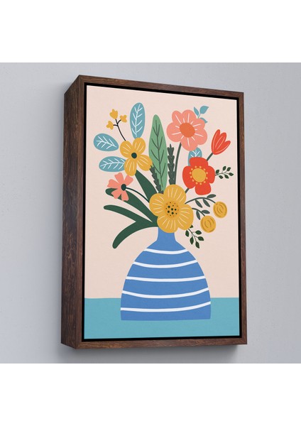 Çerçeveli Dekoratif Kanvas Tablo, Minimalist Çiçek Mavi Vazoda Renkli Buket TABLOSU-7664 fiyatları