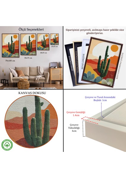 Çerçeveli Dekoratif Kanvas Tablo, Çöldeki Soyut Kaktüs TABLO-7583 indirimleri