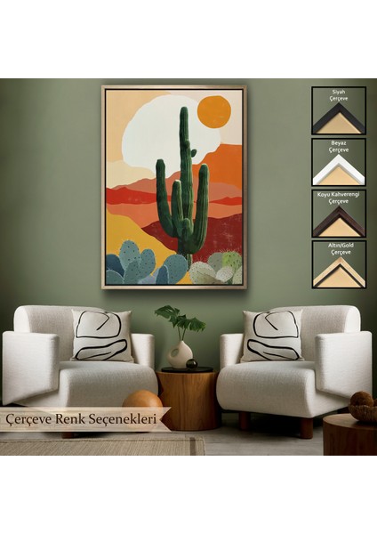 Çerçeveli Dekoratif Kanvas Tablo, Çöldeki Soyut Kaktüs TABLO-7583