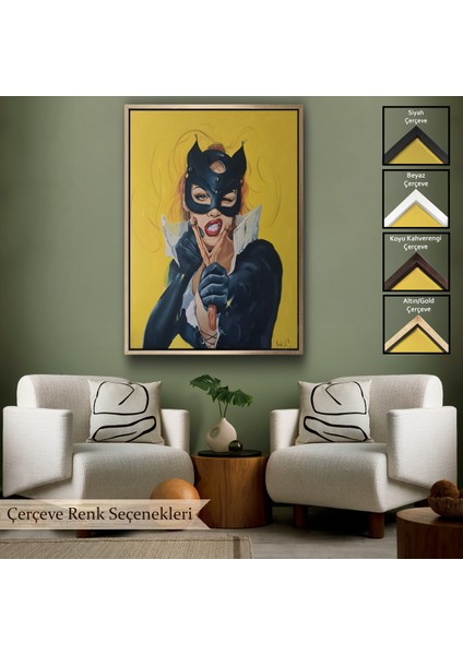 Çerçeveli Dekoratif Kanvas Tablo, Sapanlı Kedi Kadın TANLOSU-7708