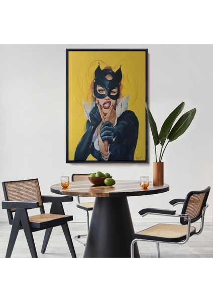 Çerçeveli Dekoratif Kanvas Tablo, Sapanlı Kedi Kadın TANLOSU-7708